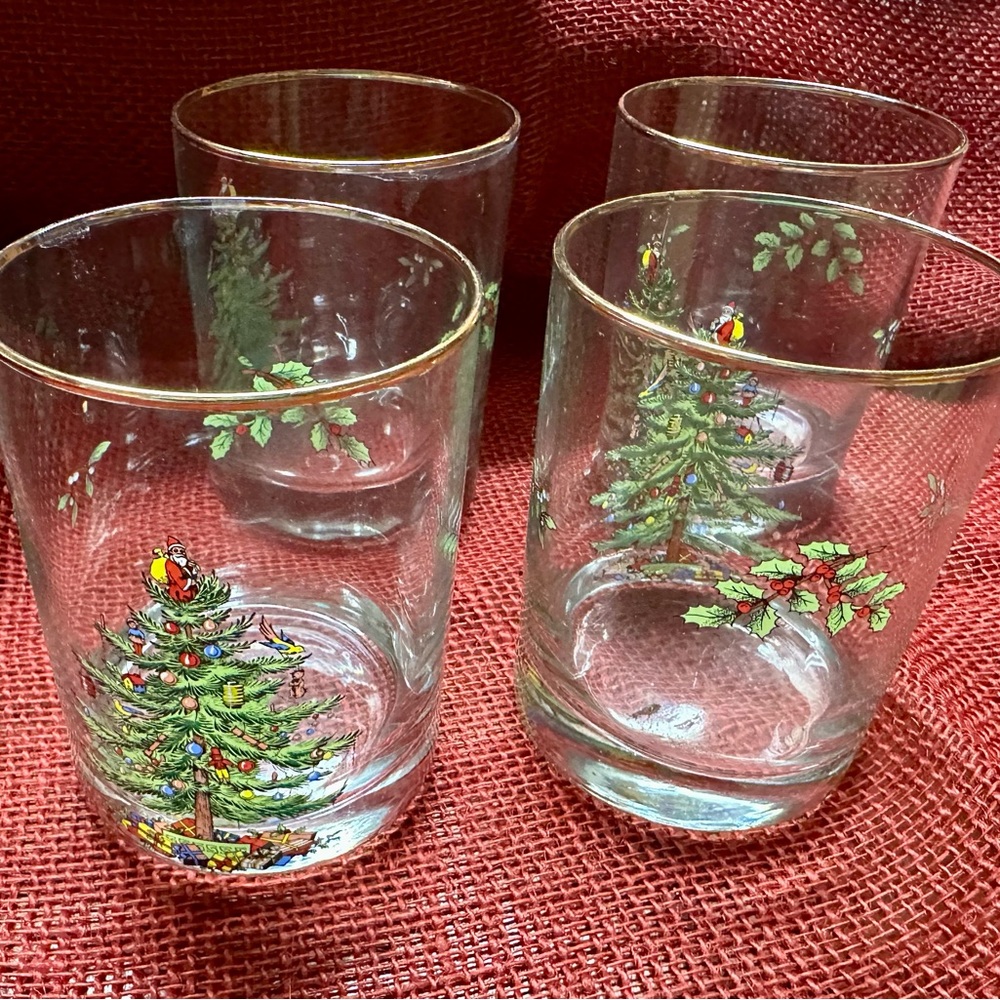 Vintage Spode Christmas Tree Double Old Fashioned/Rocks Glasses